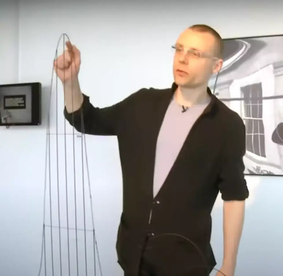 Julijonas Urbonas and his model of the Euthanasia Coaster (YouTube / Science Gallery Dublin)