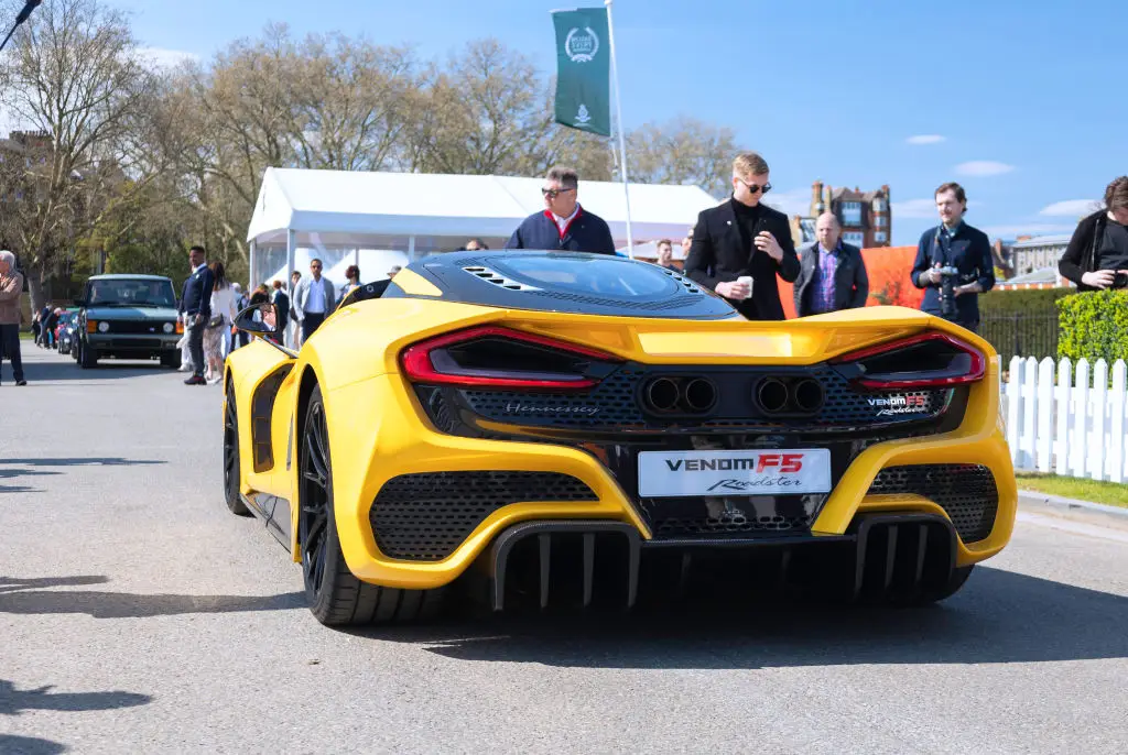 The rear diffusers on the Hennessey (pictured in London) which ended up being scrapped along the pavement (Martyn Lucy/Getty Images)