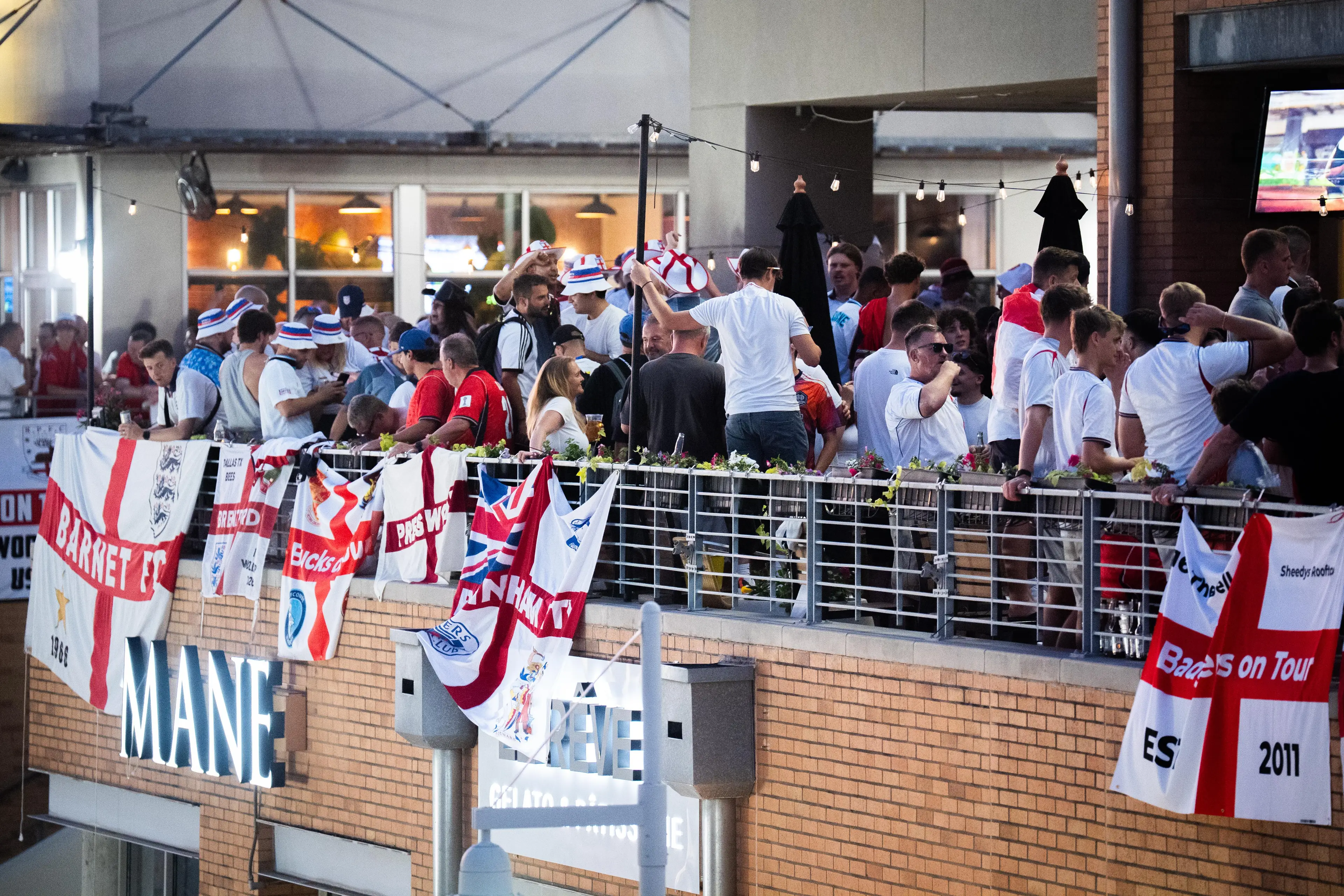 England fans on the balcony of the Londoner Pub (James Manning/PA Wire)