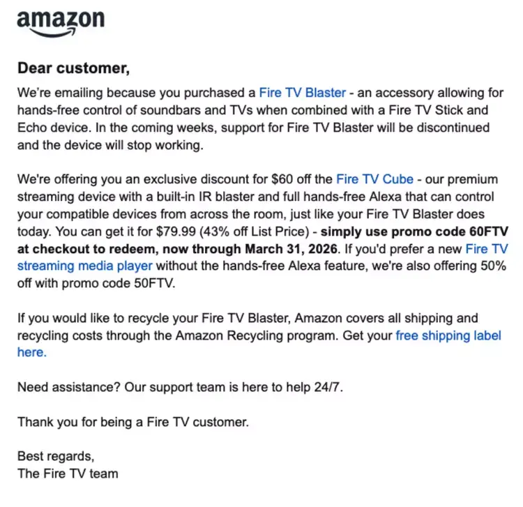 Amazon customers have been told their devices will stop working and offered discounts or reimbursement (Amazon)