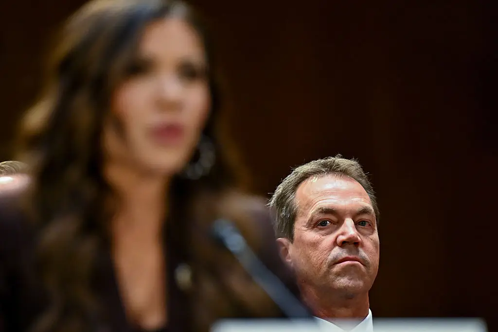 Bryon Noem watching his wife testify at a Senate Judiciary Committee hearing(Graeme Sloan/Bloomberg via Getty Images)