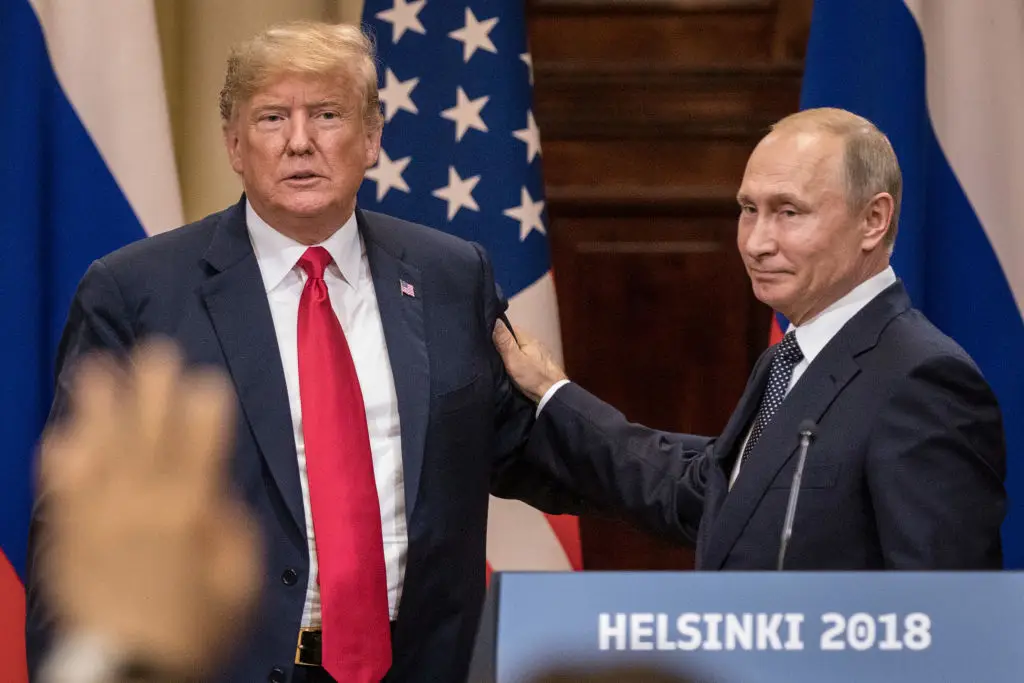 Donald Trump and Vladimir Putin at a 2018 press conference (Chris McGrath/Getty Images)