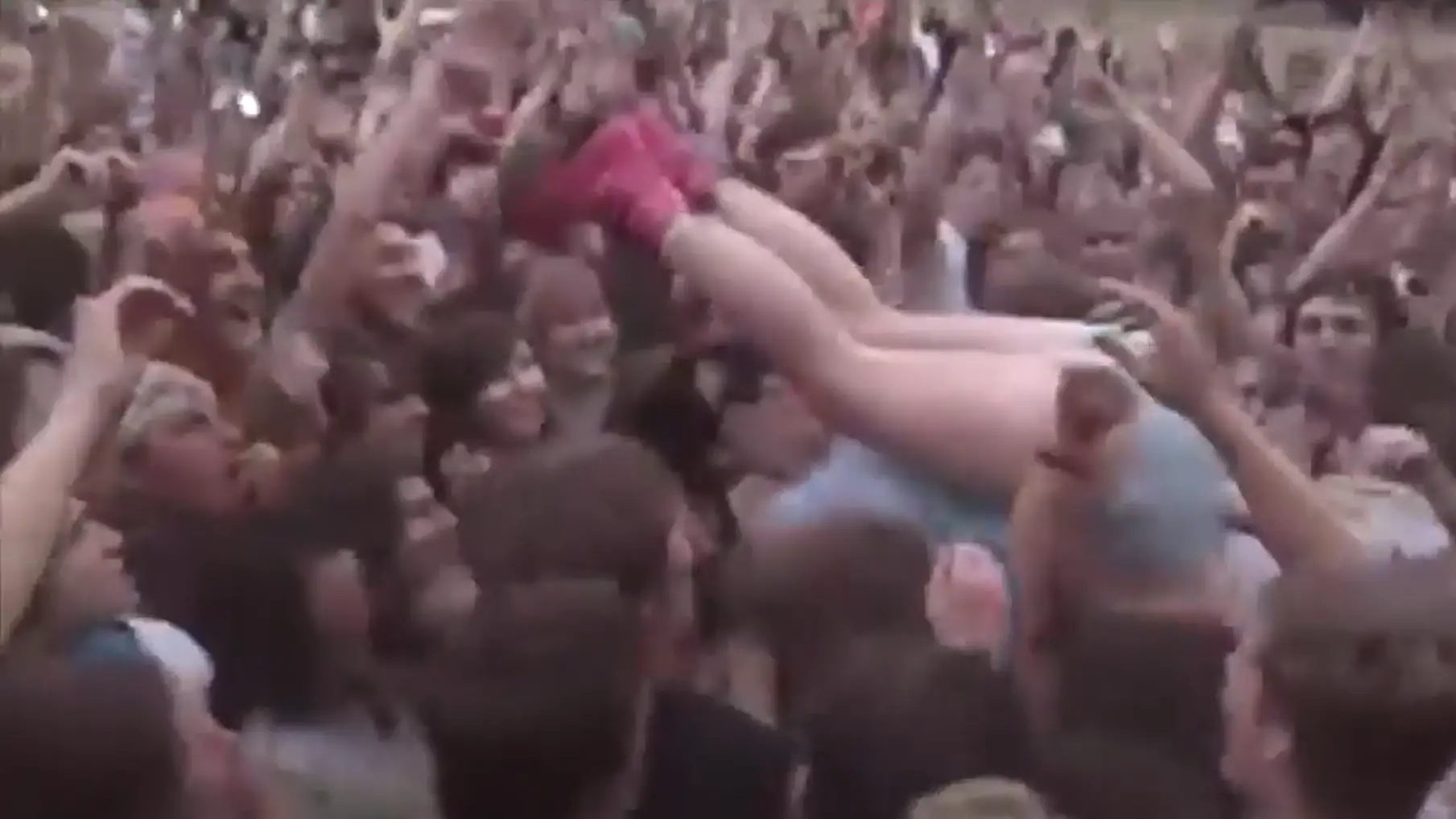 The crowd surfing did not exactly go to plan.