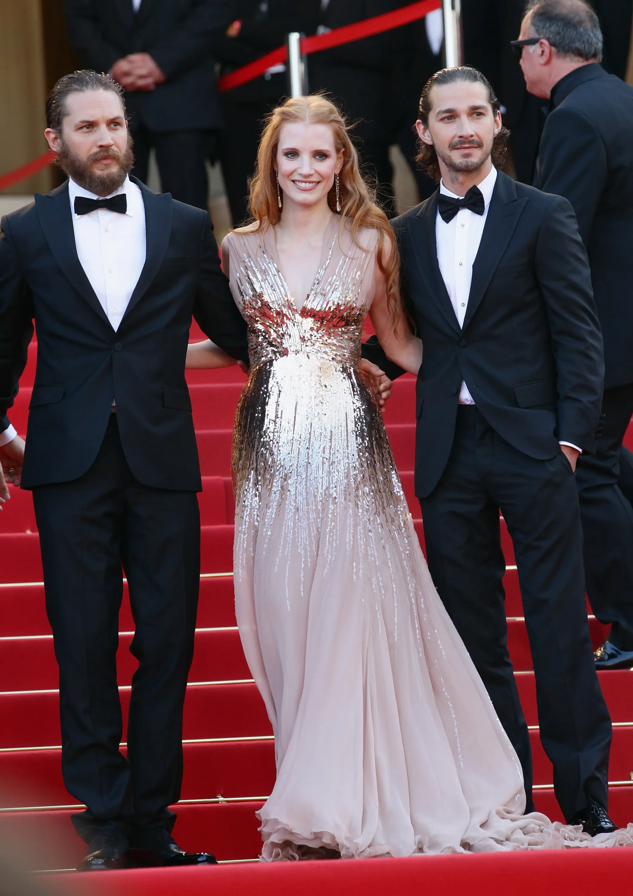 Shia LaBeouf and Tom Hardy with their Lawless co-star Jessica Chastain (Vittorio Zunino Celotto/WireImage for Electrolux via Getty Images)