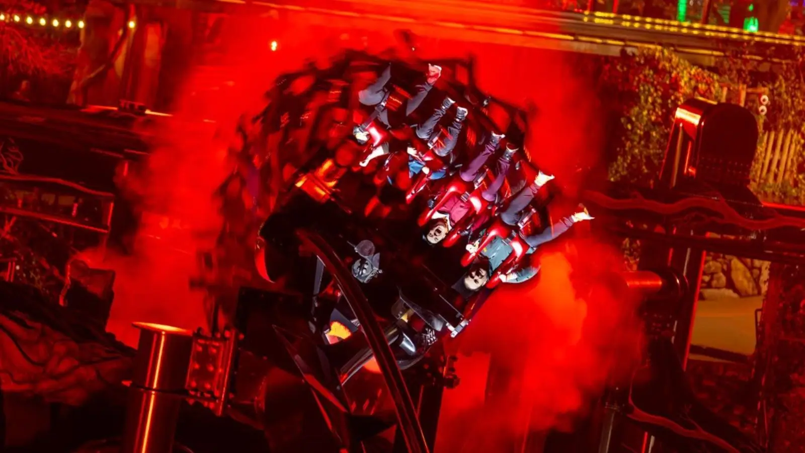Nemesis rollercoaster after dark for Scarefest at Alton Towers (Alton Towers Resort)