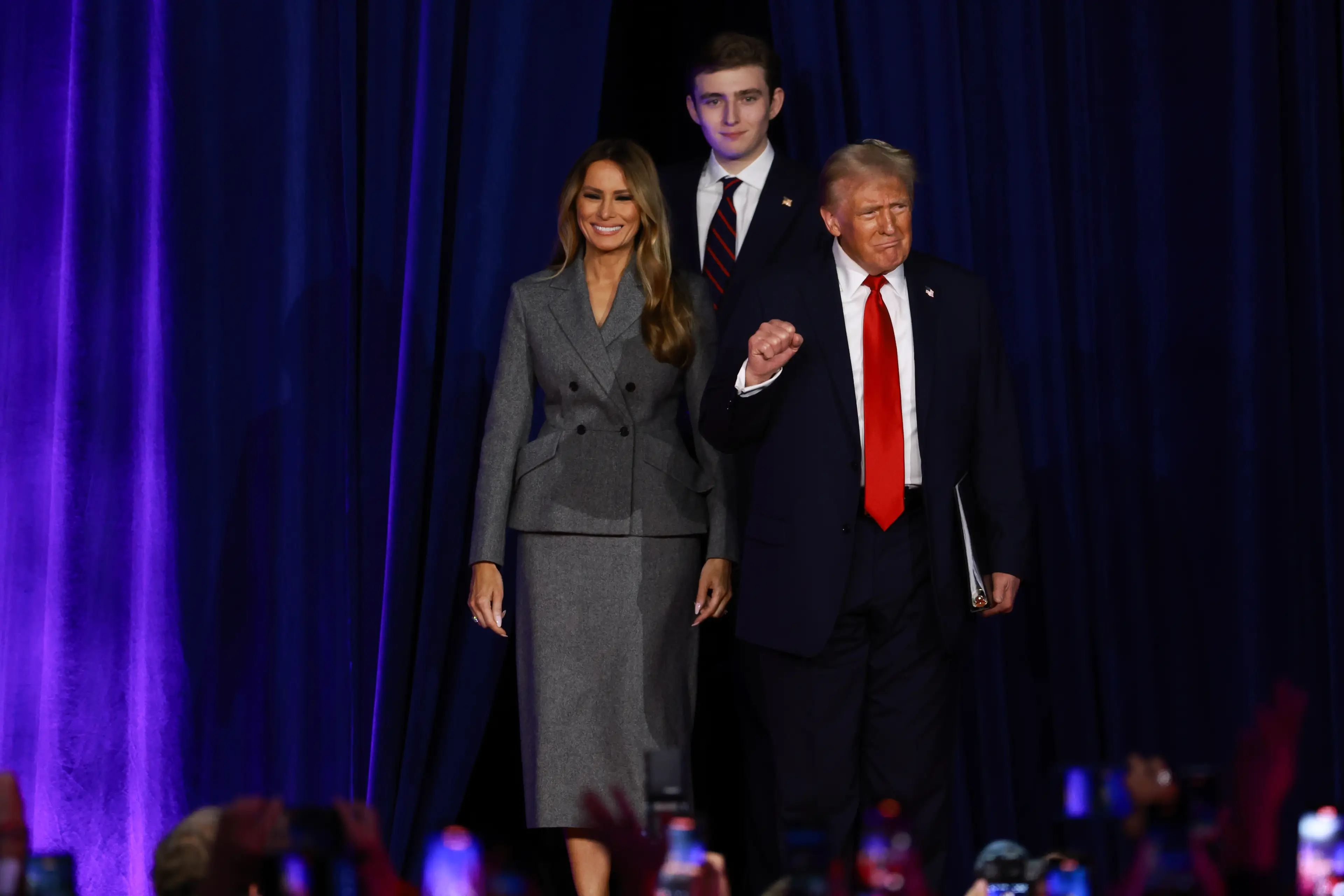 The Trumps coming on to the stage, with Barron towering above everyone else (Joe Raedle/Getty Images)