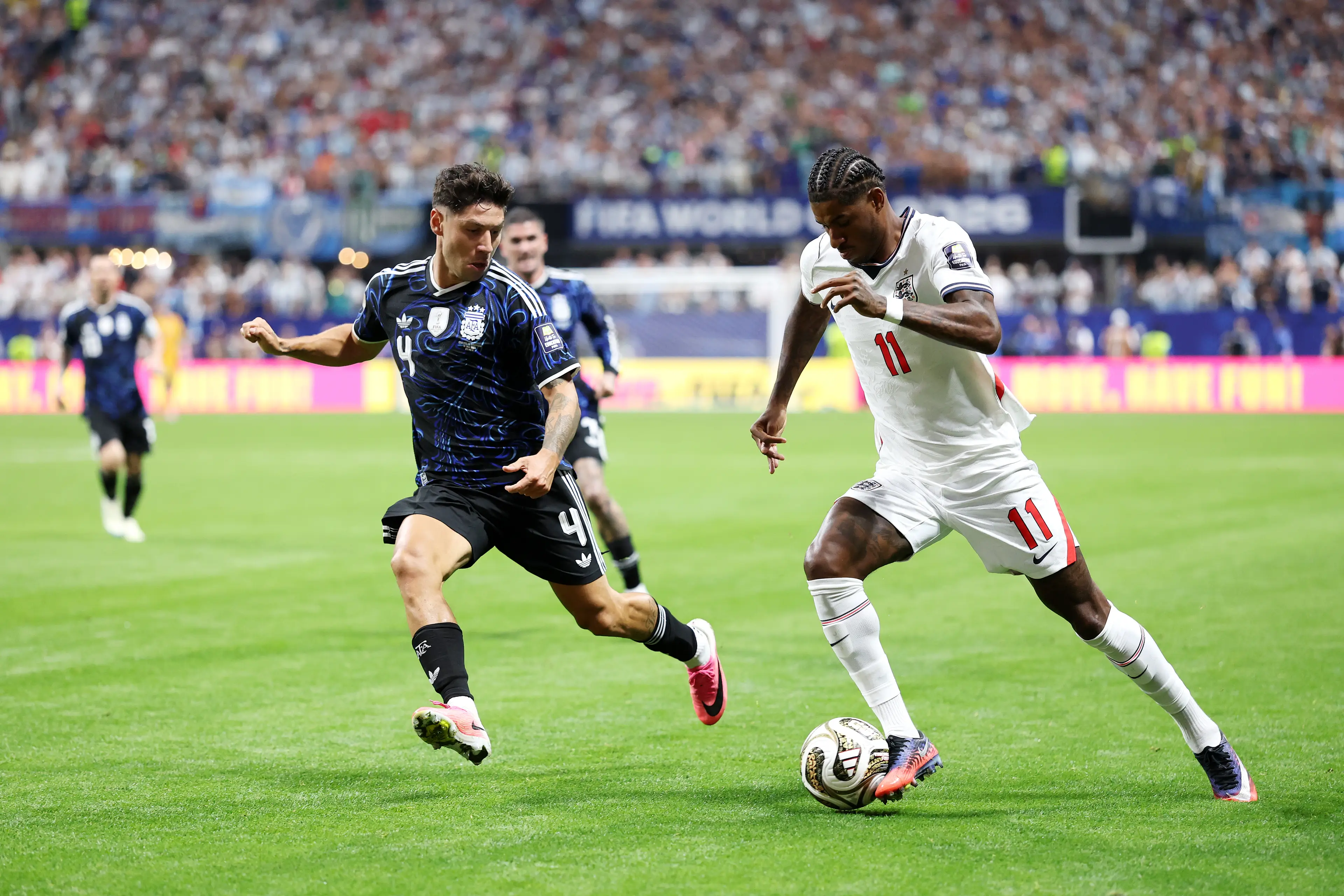 Gonzalo Montiel claims that their supporters chucked the banner onto the pitch (Justin Setterfield/Getty Images)