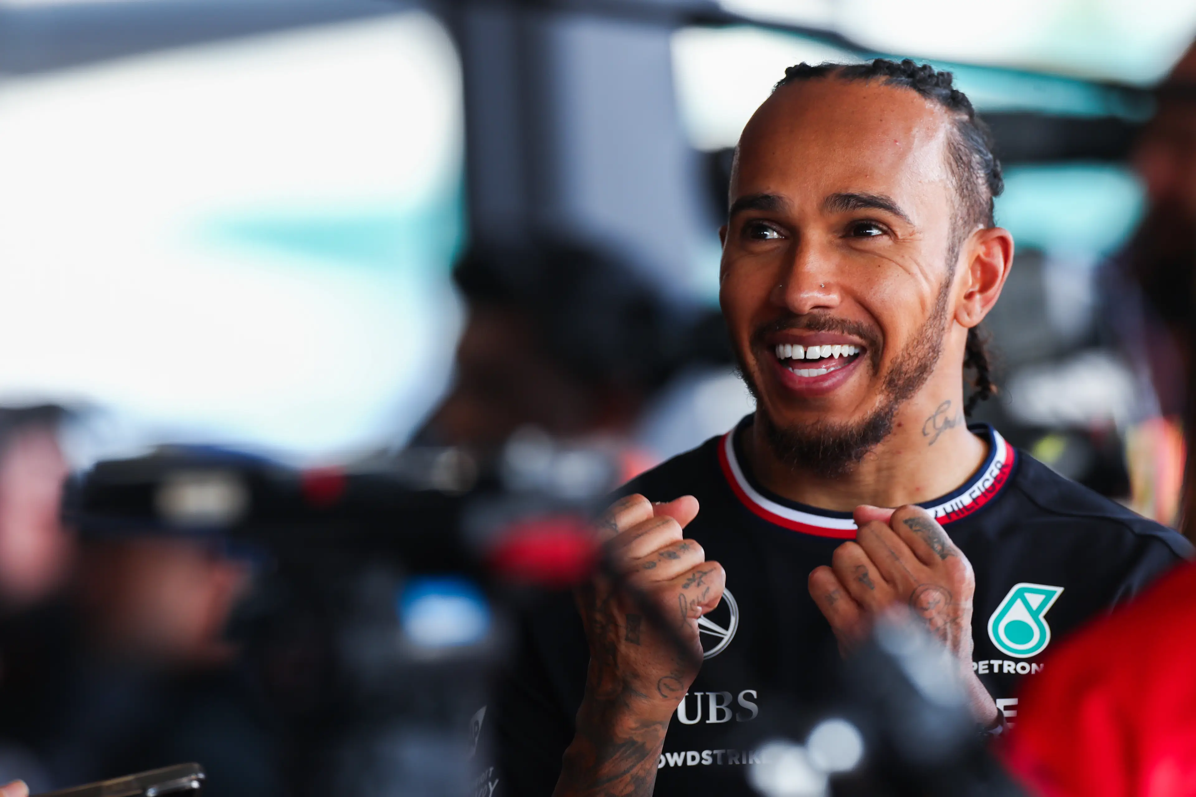 But fans noticed the Brit racing driver's accent seemed a bit unusual. (Vince Mignott/MB Media/Getty Images)