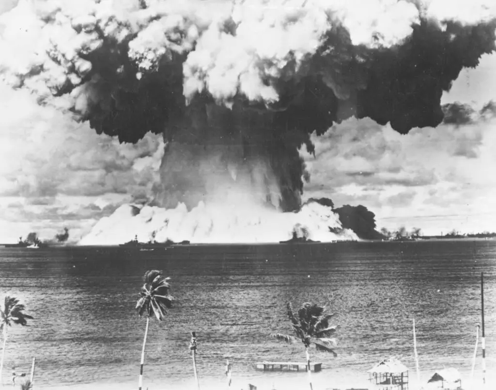Footage captured from a US nuclear test on Bikini Atoll, Marshall Islands in 1946 (Keystone/Getty Images)