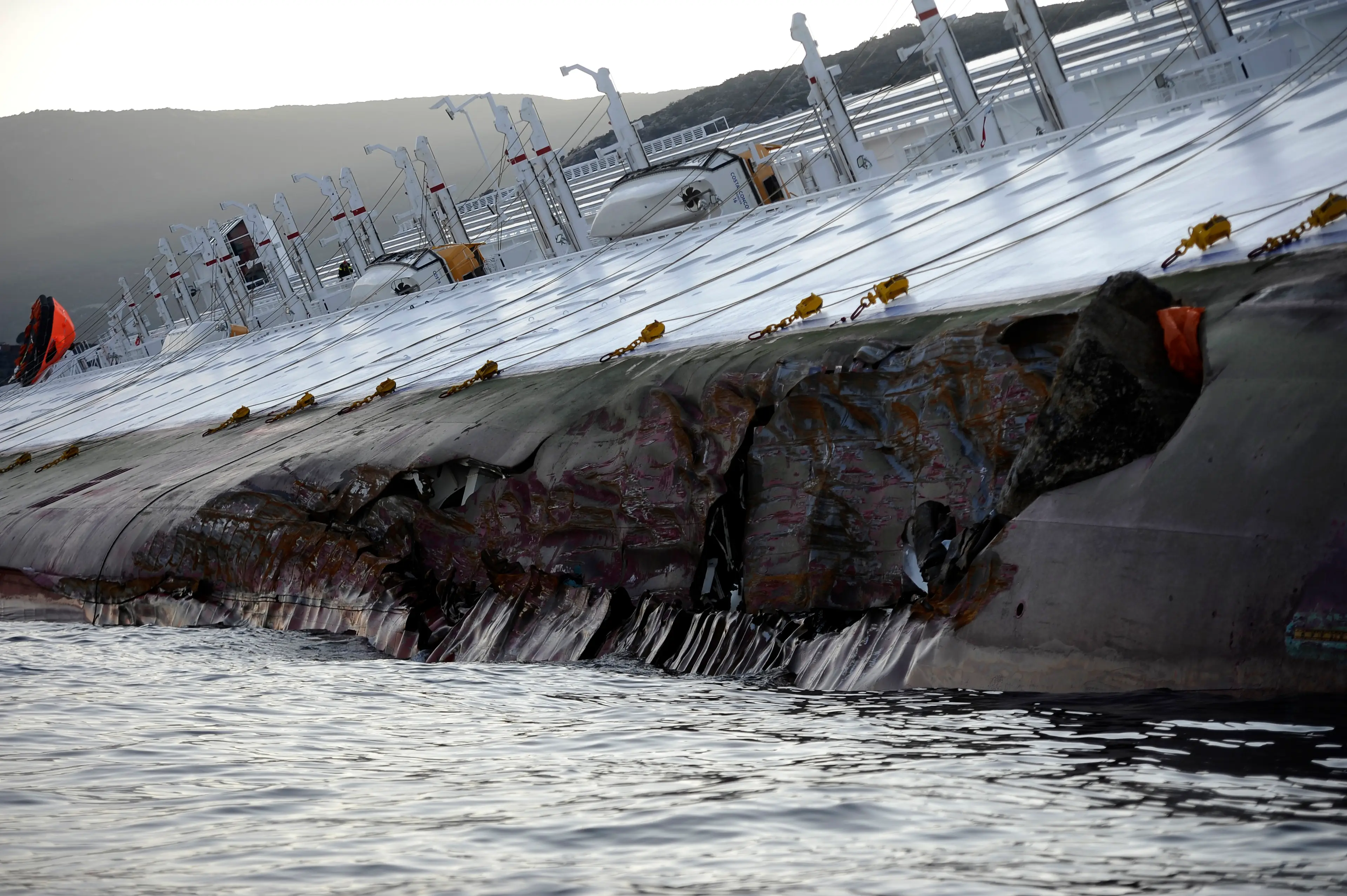 A huge hole was left in the side of the Costa Concordia (FILIPPO MONTEFORTE/AFP via Getty Images)