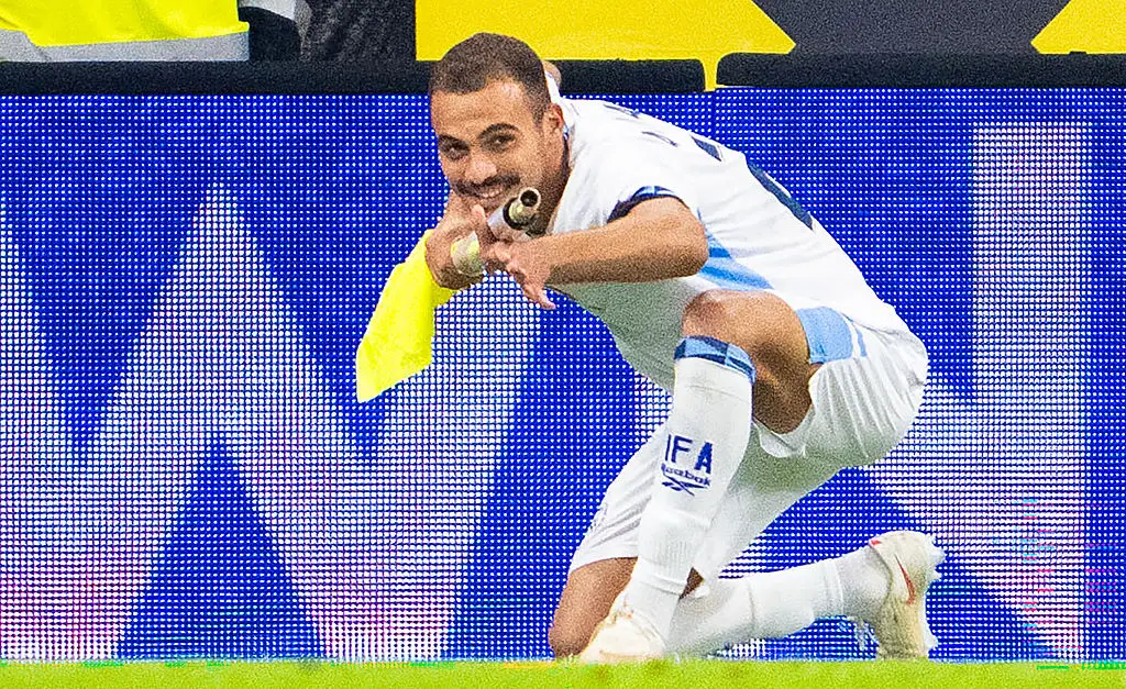 Abu Farchi's goal celebration saw him sent off (GEORG HOCHMUTH / APA / AFP via Getty Images)