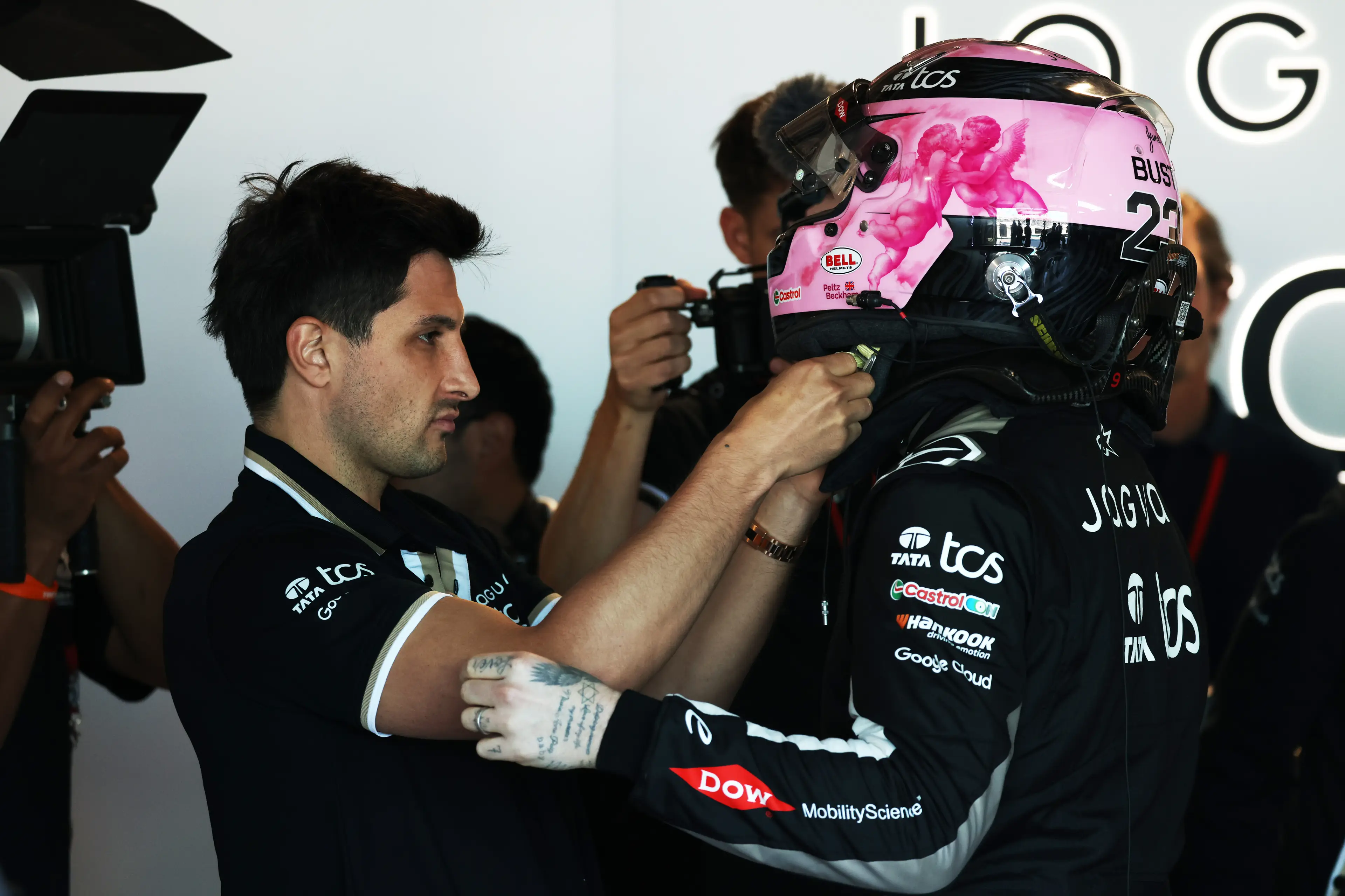 He has his dad's famous football shirt numbers on his helmet in tribute, saying they're his 'lucky numbers' (Andrew Ferraro/LAT Images)