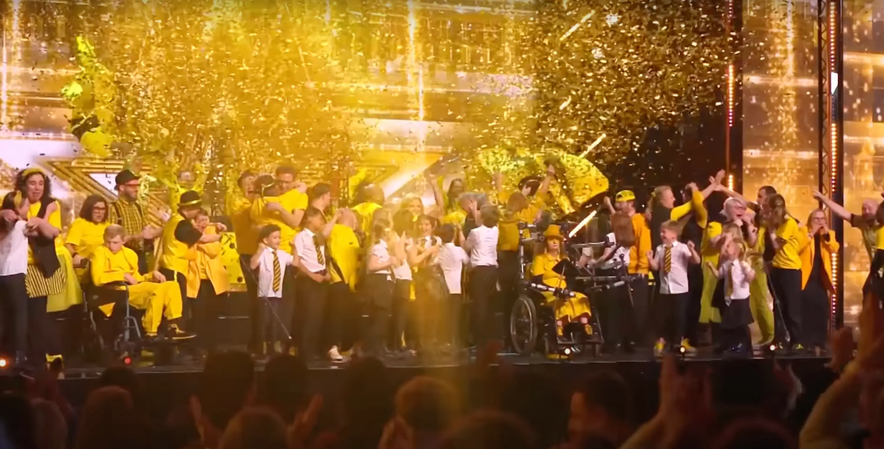 Electric Umbrella celebrating the golden buzzer (ITV)