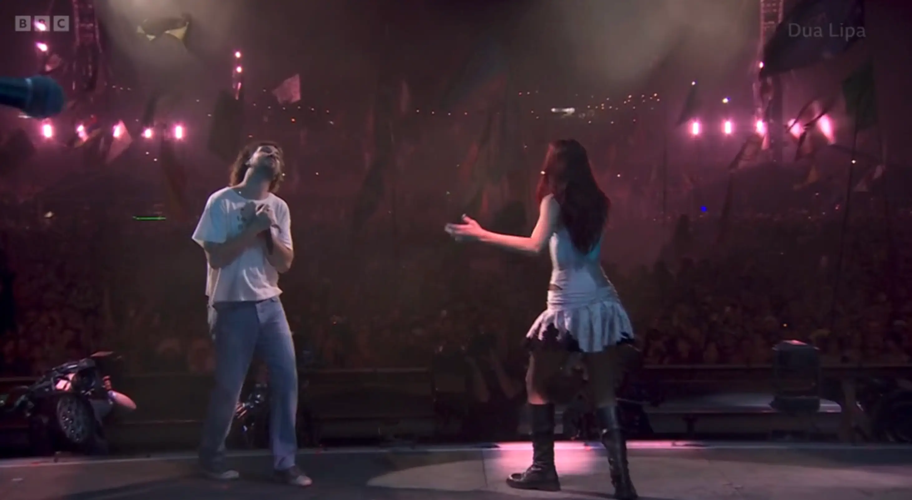 The pair performed Tame Impala's hit track 'The Less I Know the Better'. (BBC)