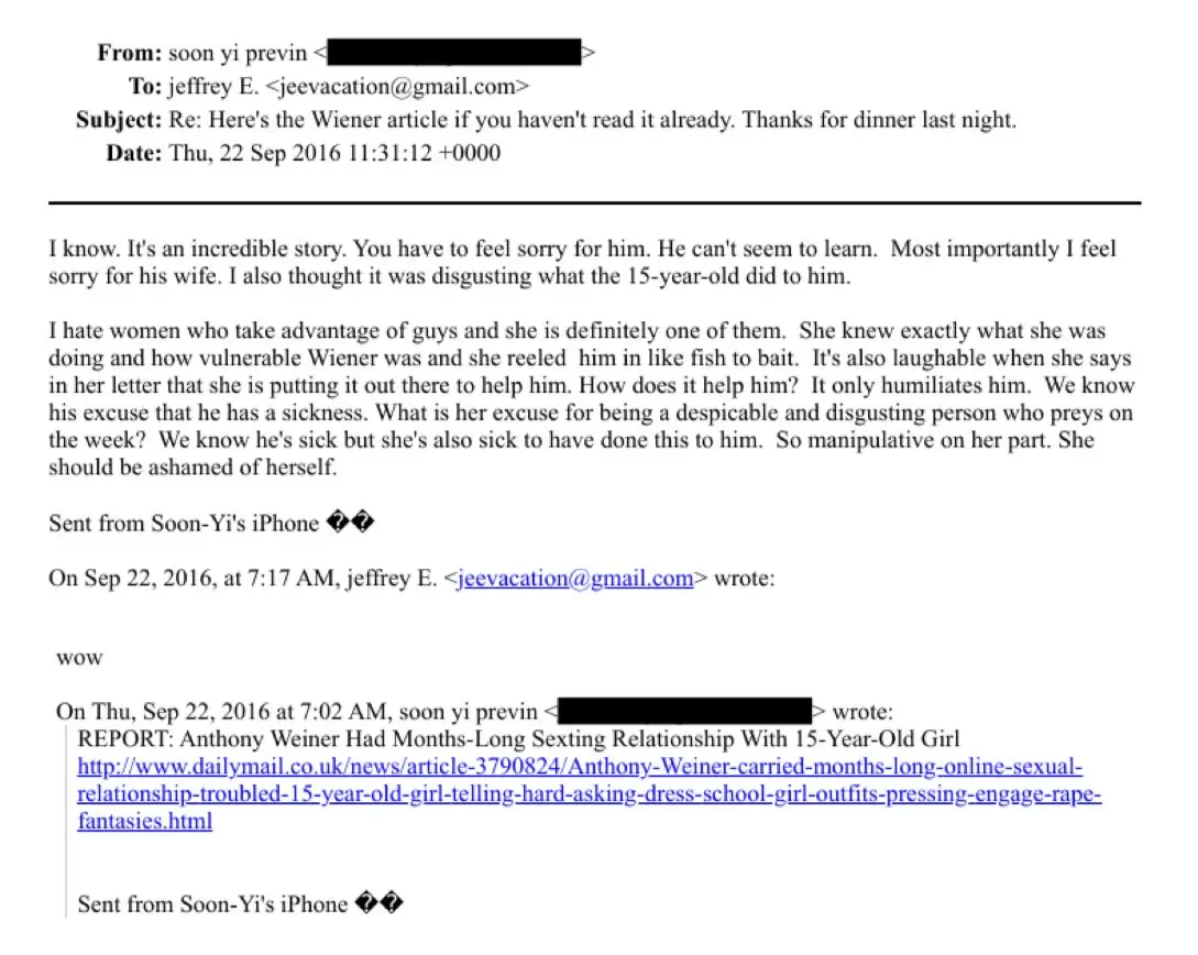 Soon-Yi Previn emailed Woody Allen about Anthony Weiner's sexting of a 15-year-old (House Democrats)