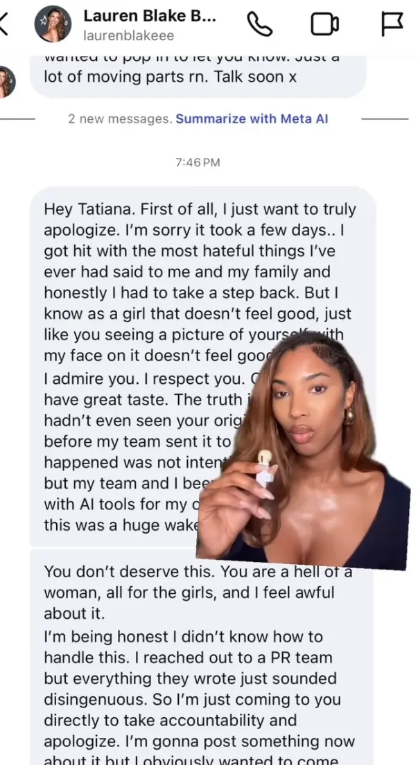 Elizabeth later shared a video which she said showed the apology Boultier had sent her (Instagram/@tatianaelizabethh)