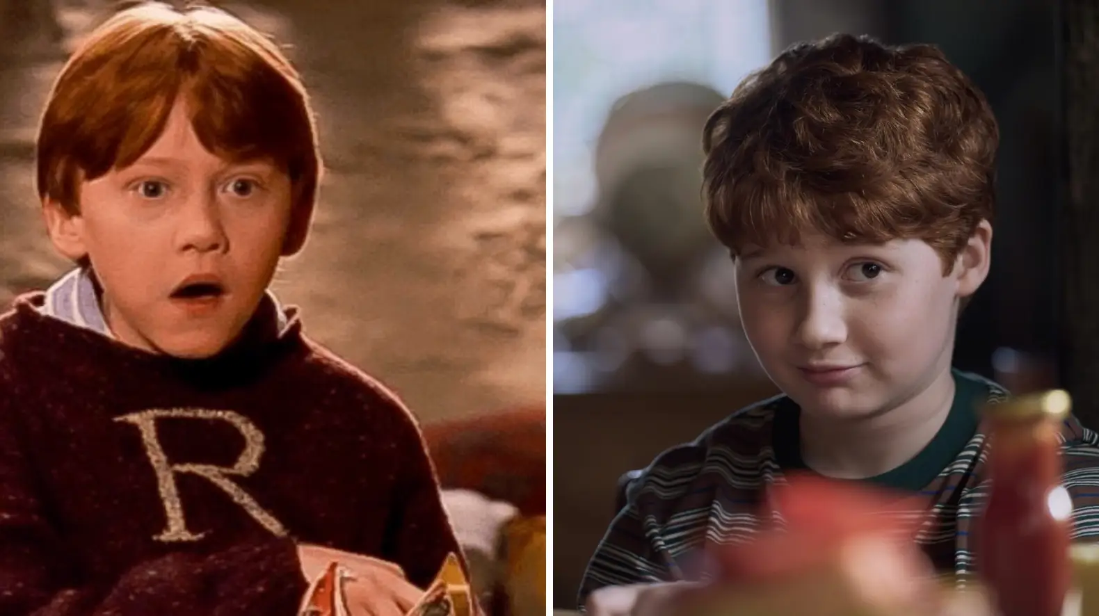 Rupert Grint and Alastair Stout as Ron Weasley (Warner Bros/HBO)