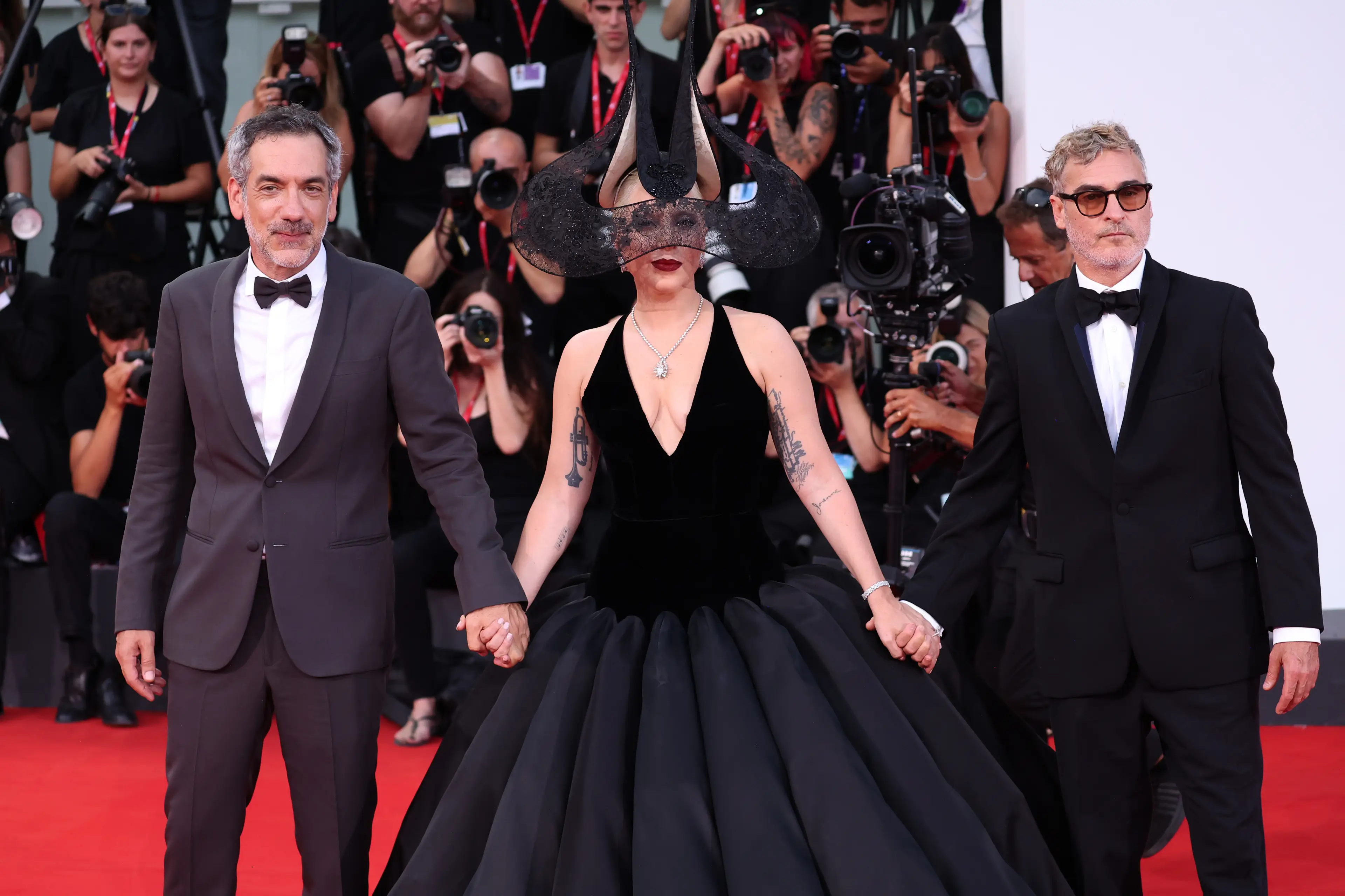 Todd Phillips, Lady Gaga and Joaquin Phoenix at the Venice Film Festival  (Gisela Schober/Getty Images)