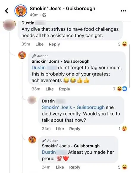 The restaurant routinely mocks those who criticise it on Facebook.