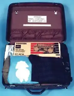 A mock-up used at the trial to demonstrate where the bomb was hidden. (CIA)
