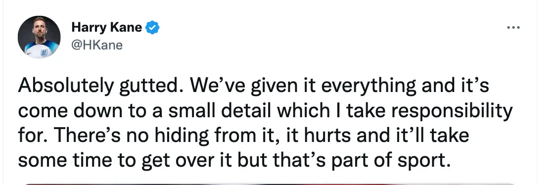 Harry Kane says he's 'gutted' over World Cup loss.