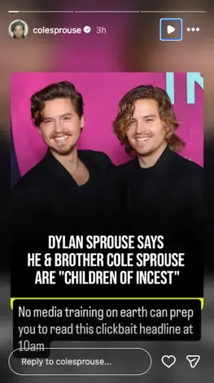 Cole, 34, responded to his brother's comments on his Instagram story on Tuesday (20 October) (Instagram/@colesprouse/Leon Bennett/Getty Images)