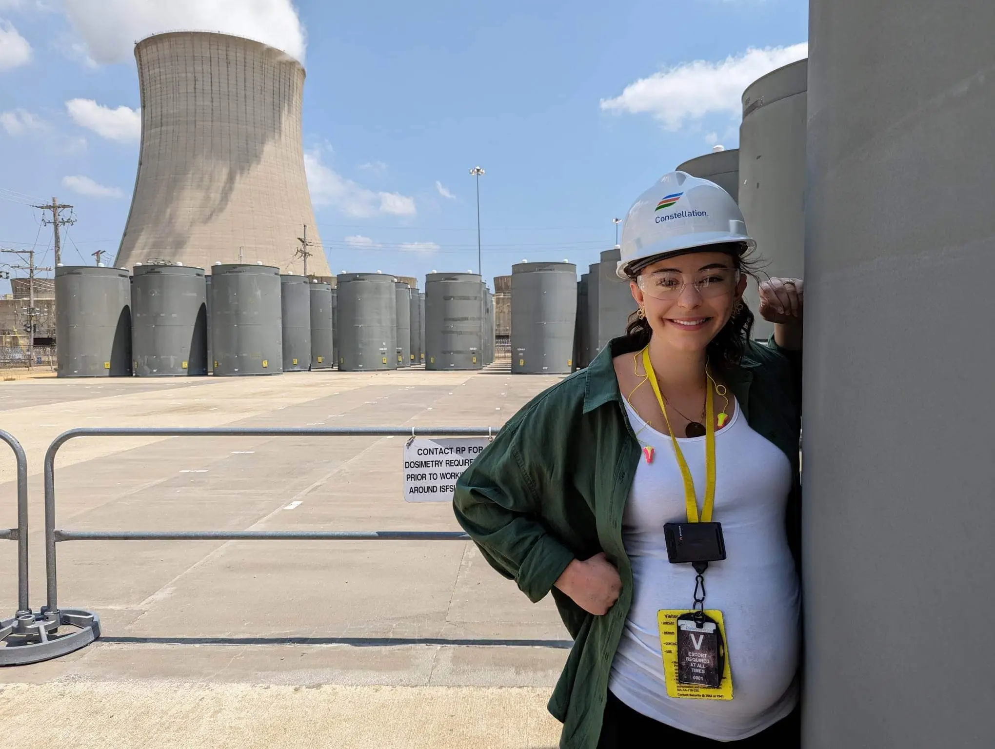The pro-nuclear energy campaigner wants to prove it's safe by getting her baby bump close to nuclear waste containers.