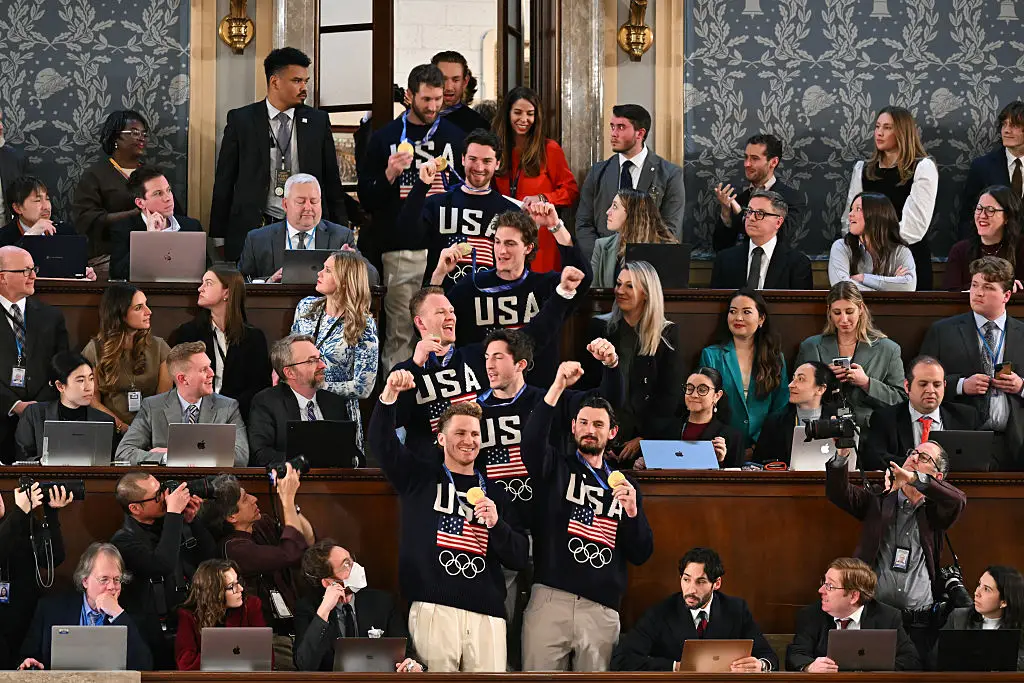 The men's team ended up attending Trump's State of the Union address yesterday. (ANDREW CABALLERO-REYNOLDS / AFP via Getty Images)