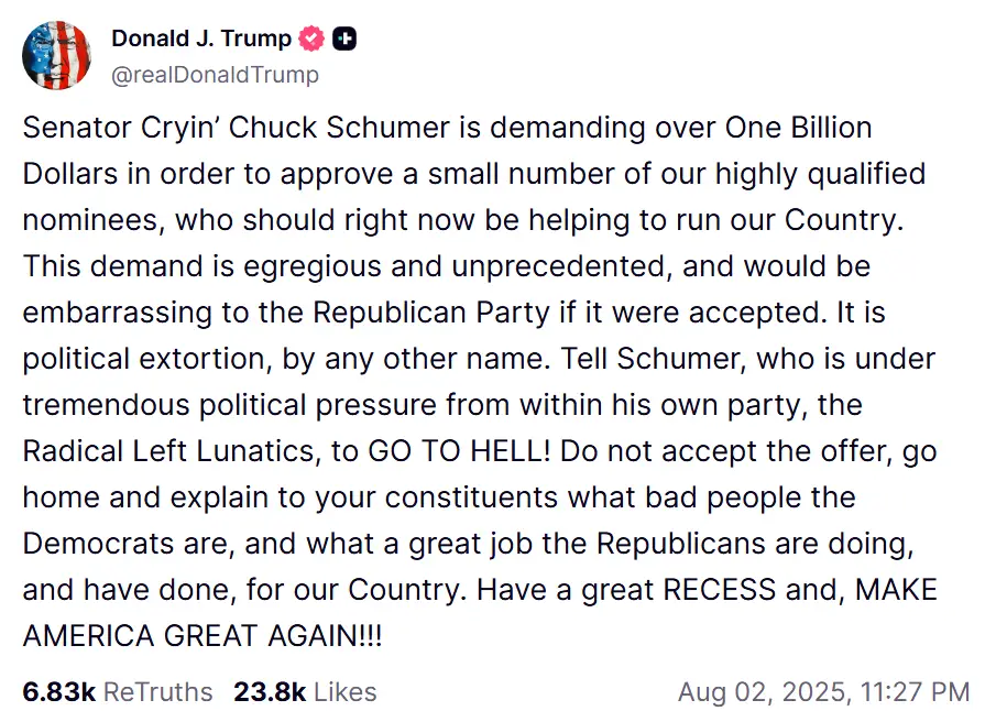 He is not a happy bunny (Truth Social)