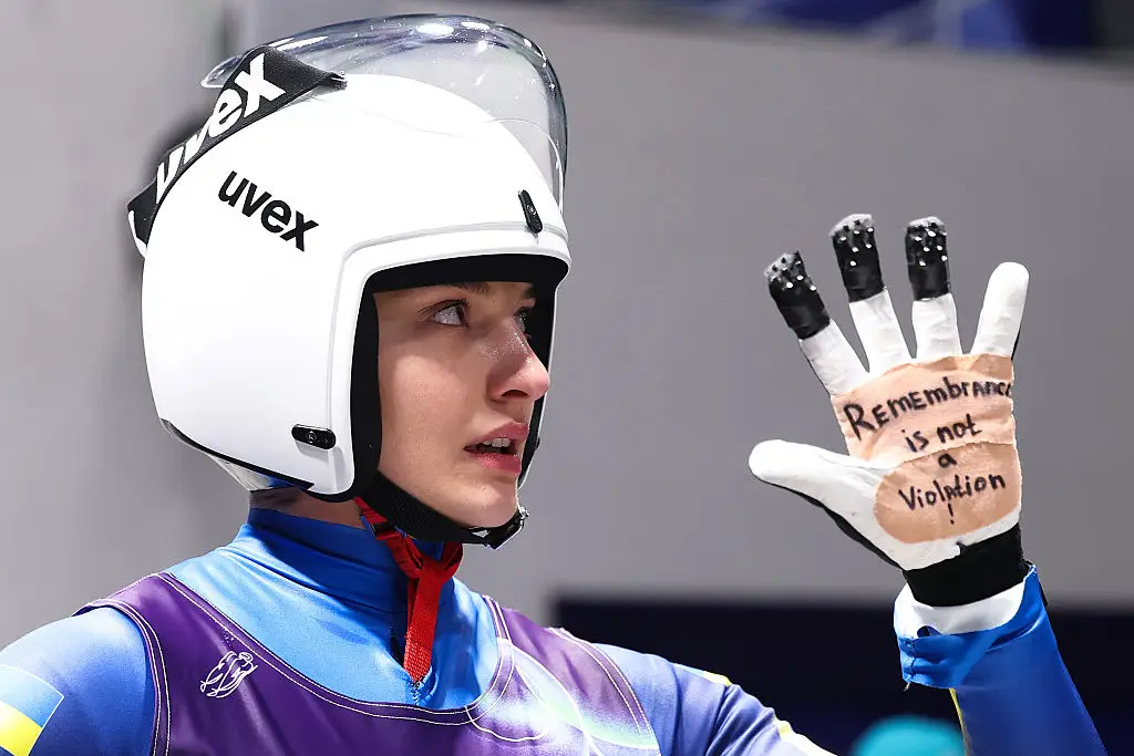 The luge competitor showed a message written on her hand (Richard Heathcote/Getty Images)