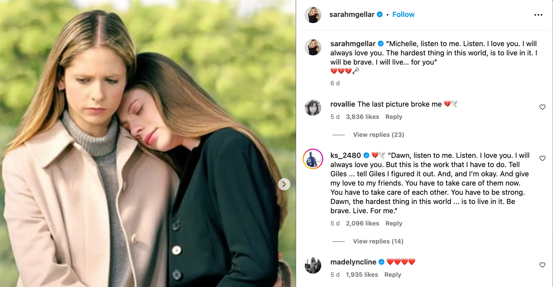 Sarah Michelle Gellar's tribute (Instagram / Sarah Michelle Gellar)