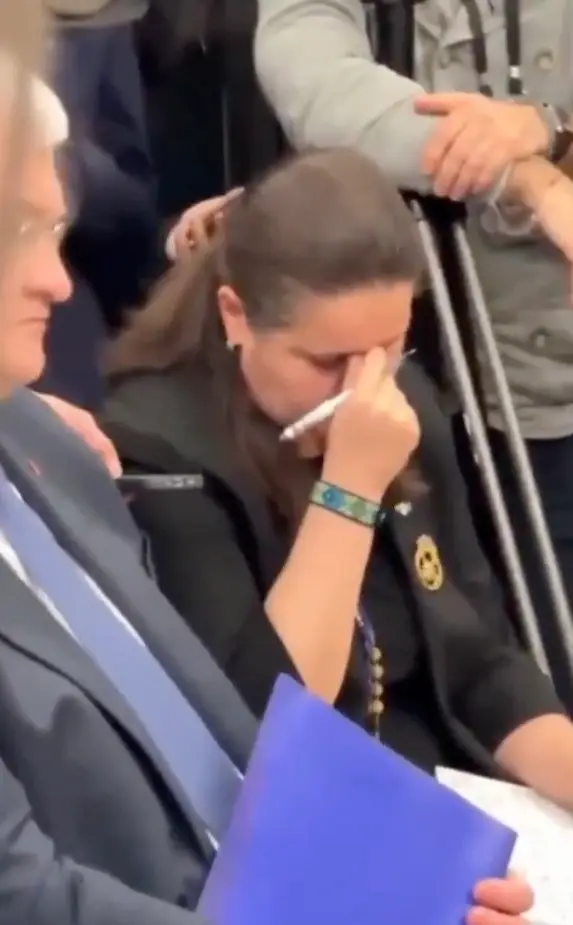 Ukraine's Oksana Markarova was seen holding her head in her hands as the world leaders argued (X)