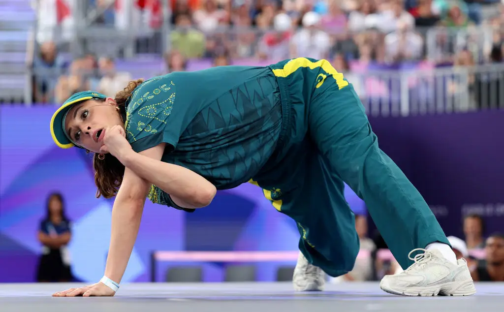 Australian breakdancer Raygun went viral at the Paris Olympics after scoring zero. (Elsa/Getty Images)
