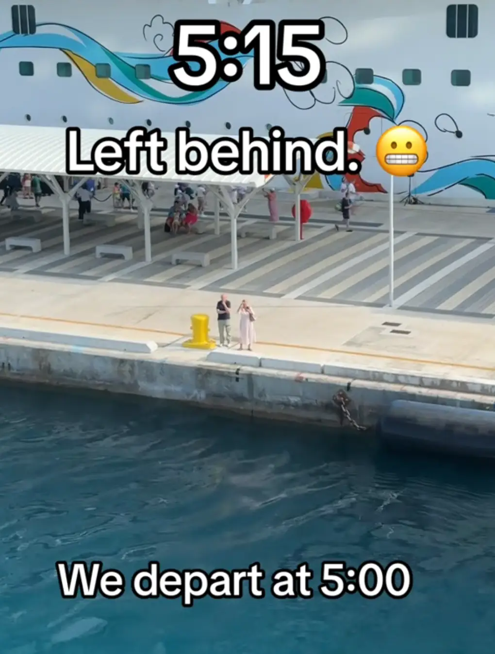 Cruise ship passengers left behind for arriving after departure time. TikTok/@gabrielmsotelo