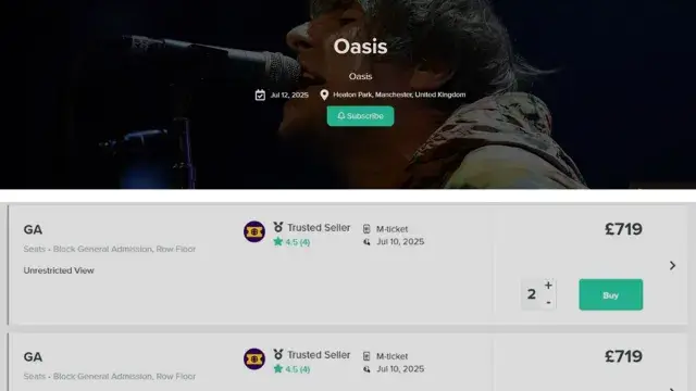 The Oasis tickets reportedly being resold on Ticombo ahead of tickets being on general sale or presale (Ticombo)