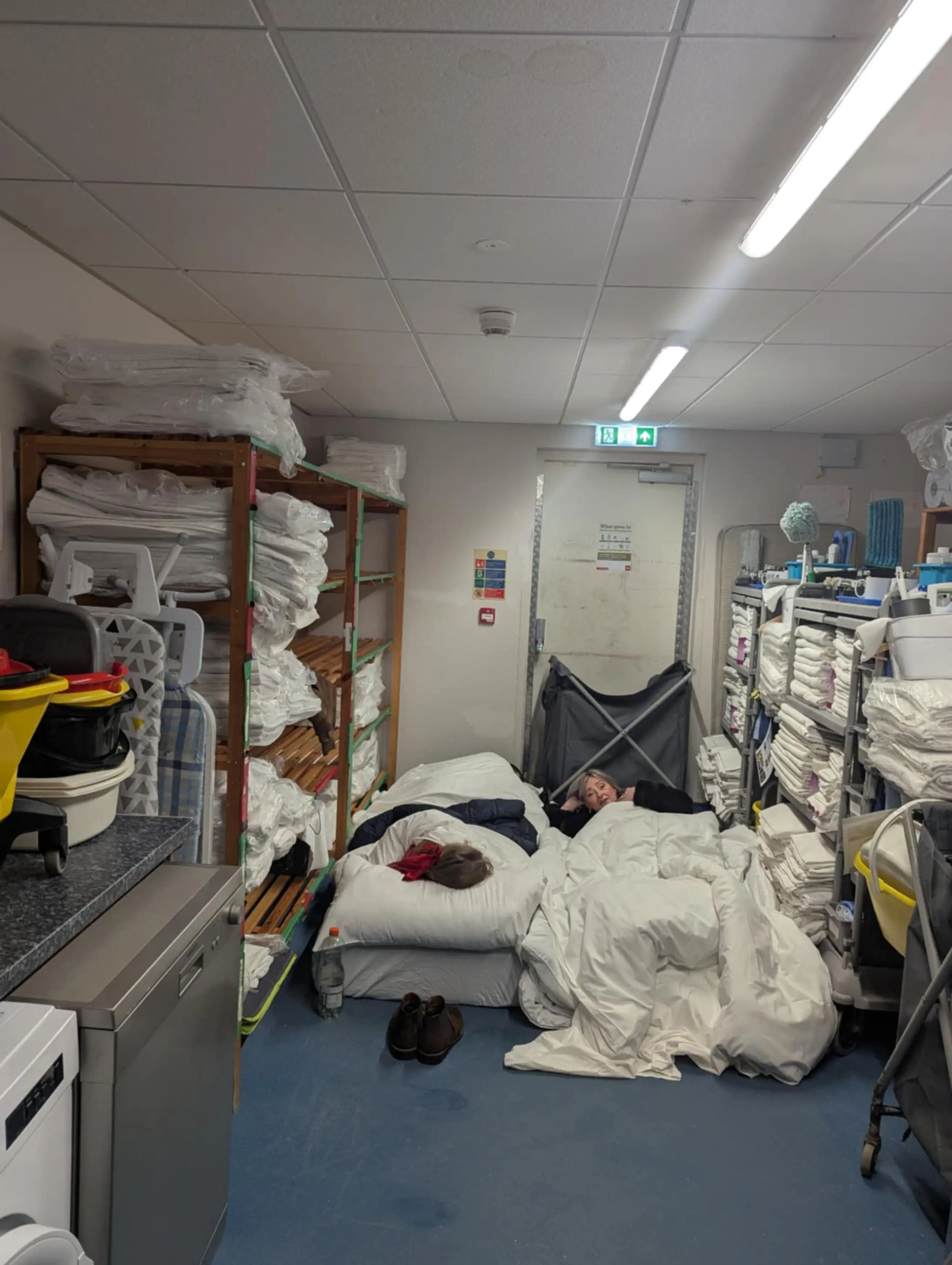 With no empty rooms in the hotel and the family not able to take the offer of another hotel, they were put up in the laundry room. (Kennedy)