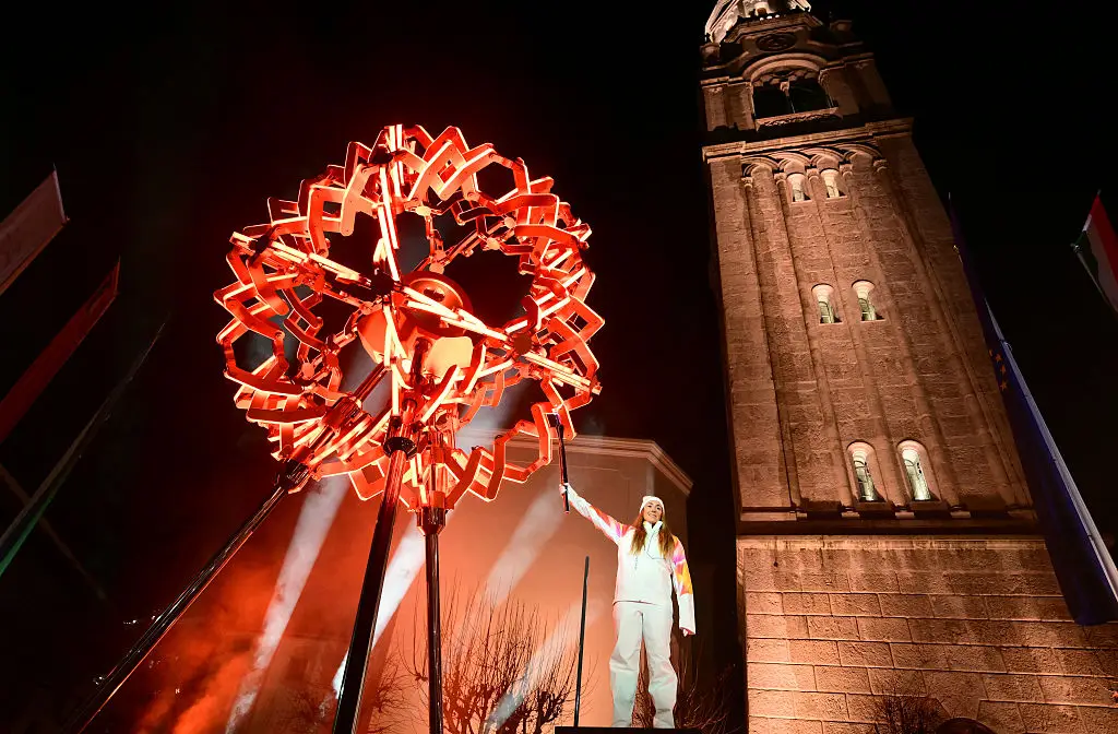 There is a second cauldron in Cortina meant to symbolise harmony. (Stefano Rellandini-Pool/Getty Images)