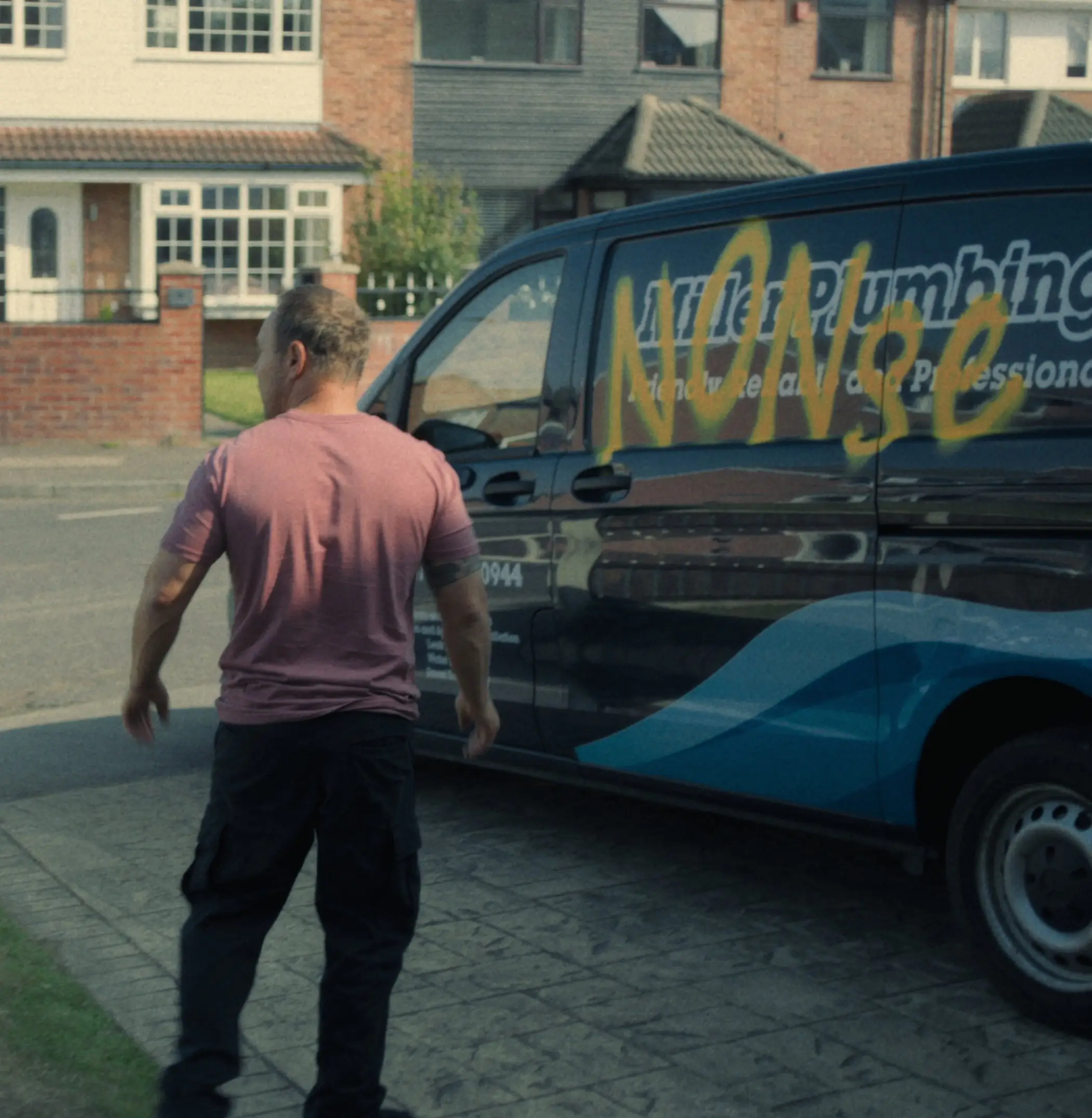 His day is ruined after kids paint, and slightly misspell, the word nonce on his van (Netflix)