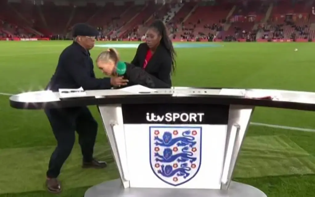 The presenter appeared to pass out while covering the Lionesses class against Ghana on Tuesday evening (ITV)