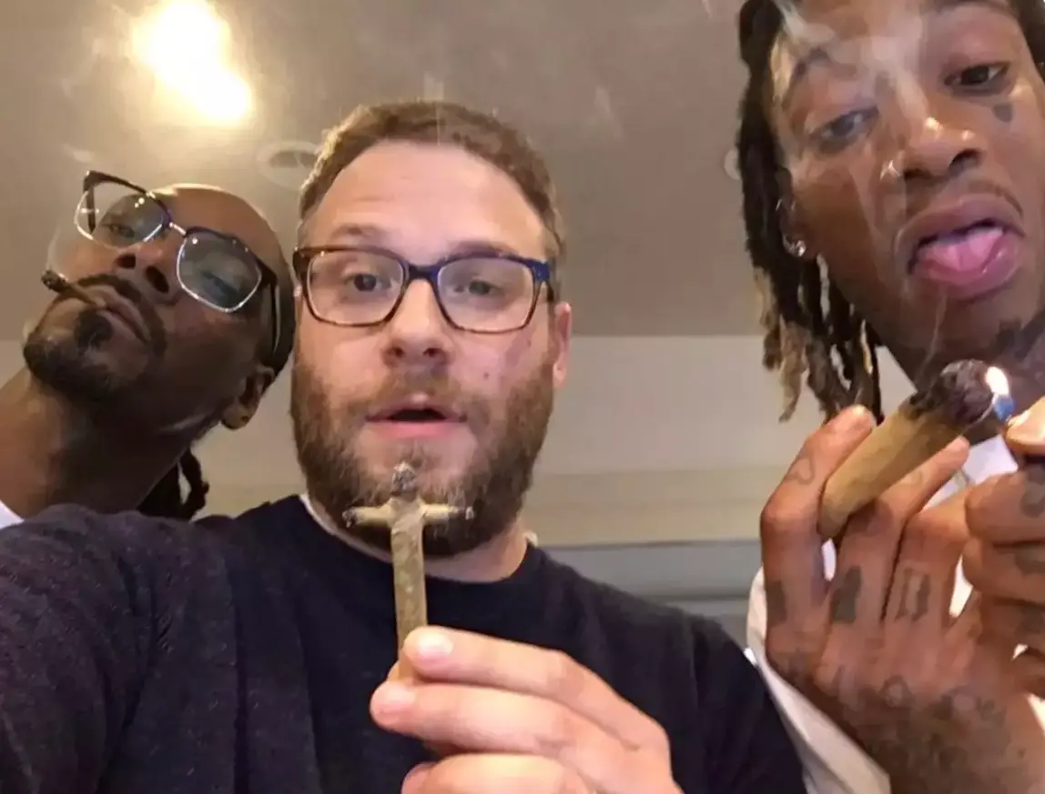 Seth Rogen, pictured with Snoop Dogg and Wiz Khalifa, is well known for being a seasoned smoker (X/@sethrogen)