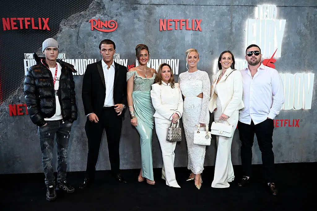 Dave Reay, Noah Price, Venezuela Fury, Cathy Reay, Paris Fury, Montana Mulroy and Billy attend Tyson Fury vs. Arslanbek Makhmudov Fight Night (Kate Green/Getty Images for Netflix)