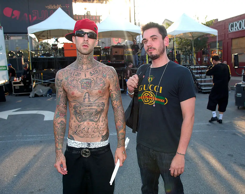 Barker and DJ AM at their gig before the crash in South Carolina (Michael Loccisano/FilmMagic for Bragman Nyman & Cafarelli)