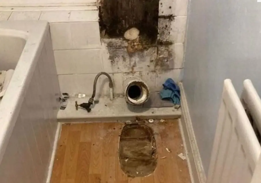 The toilet and sink were ripped out.