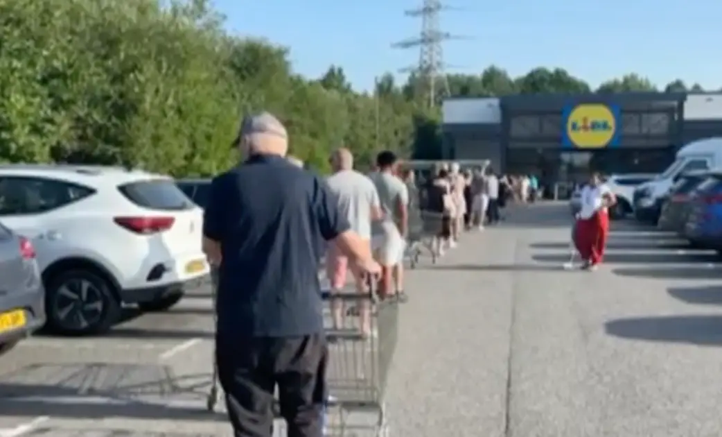 Brits queued in a bid to pick up a unit from Lidl today. (ITV News)