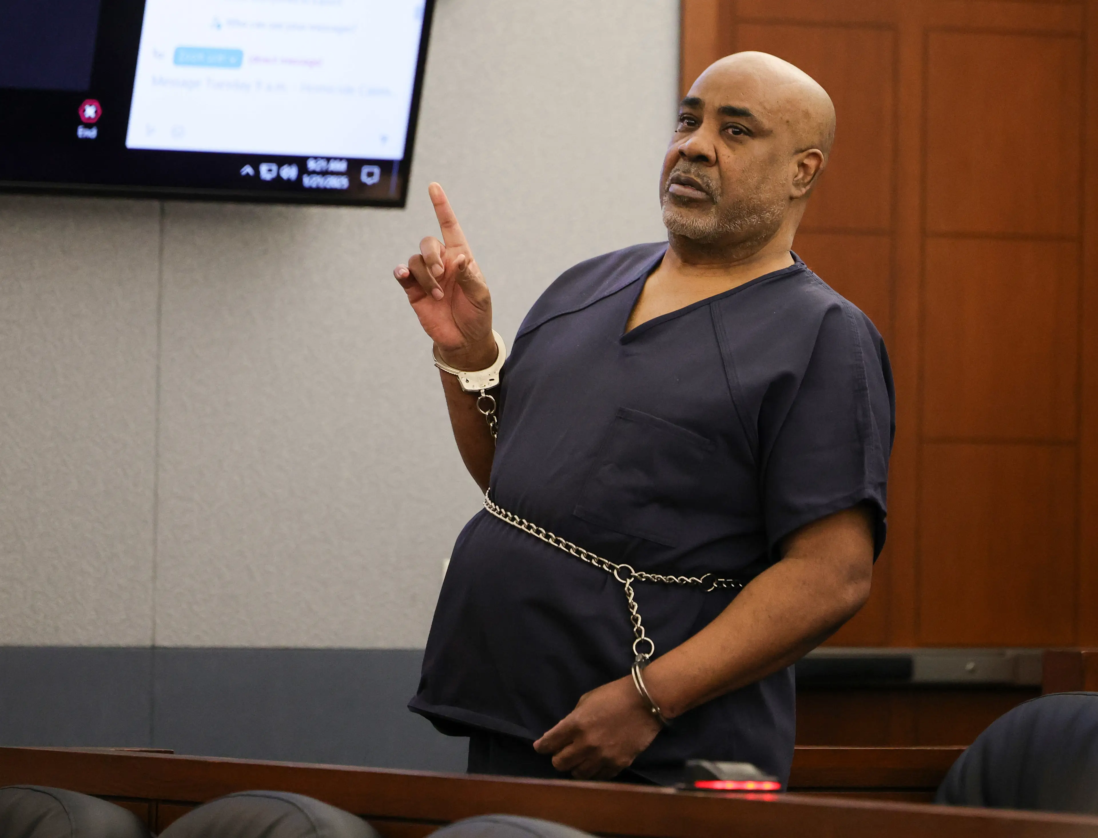 In his first interview since his 2023 arrest he now claims he is innocent, and alleges that he was actually not even in Las Vegas at the time (Ethan Miller/Getty Images)