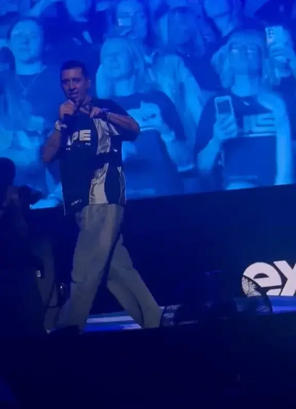 Example was supporting JLS at the O2 Arena in London when he told the crowd to 'stand up', including a pregnant disabled woman (TikTok/@kxrstyyx)