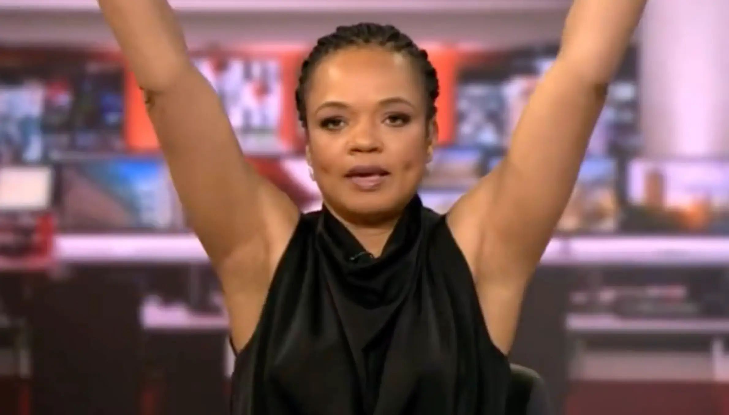 Cameras unexpectedly cut back to presenter Lukwesa Burak during the lunchtime programme.