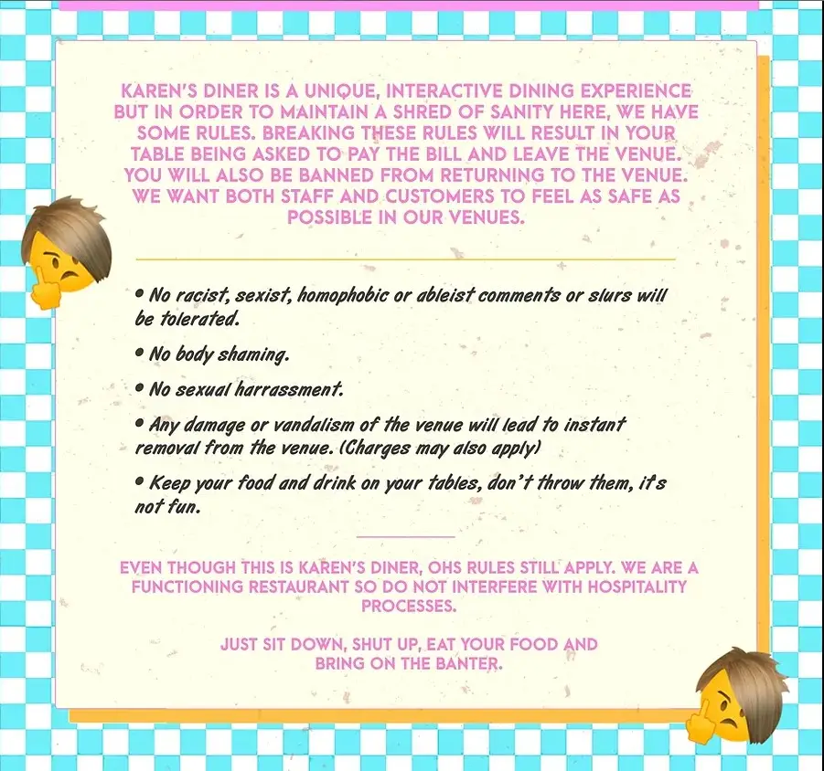 The rules at Karen's Diner clearly state no body shaming.