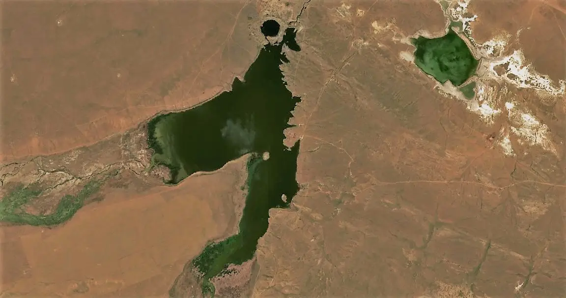 The lake itself was created by a nuclear blast forming a crater (Contains modified Copernicus Sentinel data 2022)