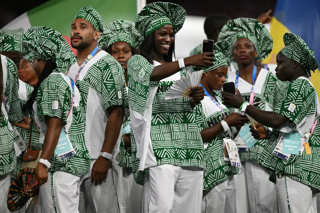 Team Nigeria at the Paris 2024 closing ceremony. (OLI SCARFF/AFP via Getty Images)